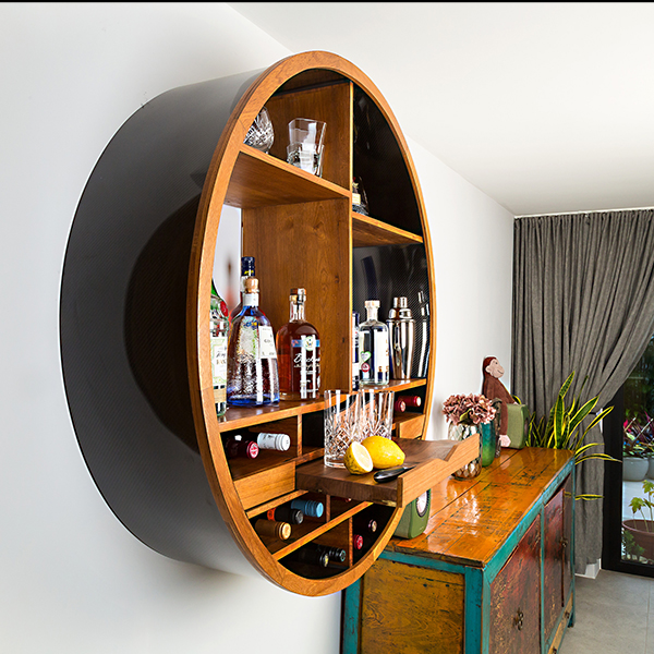 teak and fibre glass bespoke home bar